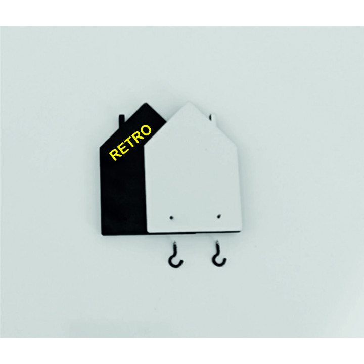 HDF 10,7x7,5 cm SPESSORE  6 mm CASA CON 2 PORTACHIAVI , PER LA SUBLIMAZIONE, RETRO NERO