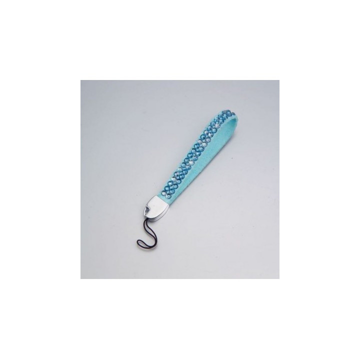 PORTA CELLULARE  IN VELLUTO AZZURRO CON STRASS mm 100x10