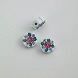 GRANO IN FIMO FORMA TONDA BIANCA CON FIORI 10x5 mm. Confezione da 1000 PZ.