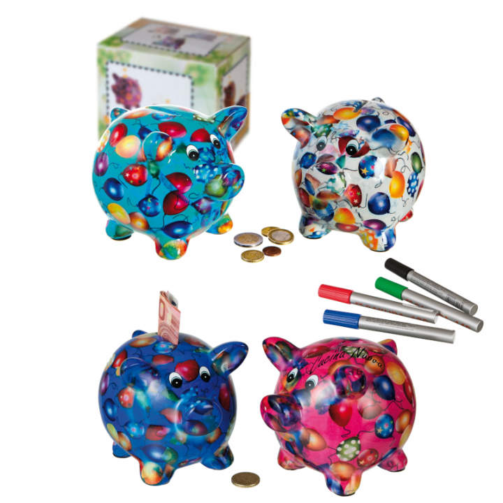 SALVADANAIO CERAMICA MAIALINO COLORI ASSORTITI (Conf. 4 pz)