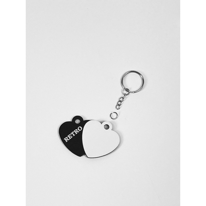 PORTACHIAVI CON MEDAGLIA A FORMA DI CUORE IN HDF 5x4 cm SPESSORE  3 mm RETRO NERO , PER LA SUBLIMAZIONE