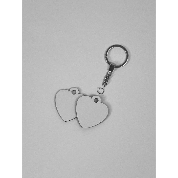 HDF 5x4 cm SPESSORE 3 mm, PORTACHIAVI CON MEDAGLIA A FORMA DI CUORE, RETRO BIANCO
