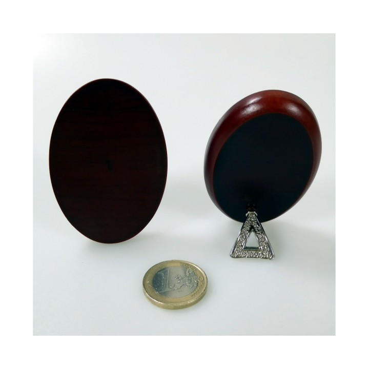 PANNELLO LEGNO LUCIDO OVALE  SFIANCATO CON PIEDINO IN METALLO