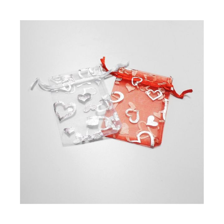 SACCHETTO IN TULLE ROSSO CON CUORI