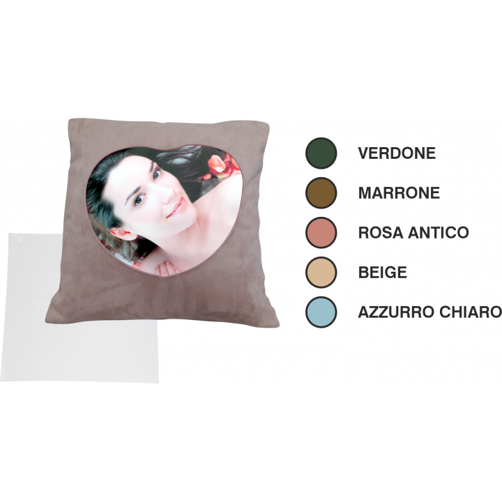 FODERA 45x45 cm TESSUTO EFFETTO VELLUTO CON CUORE SIMILPELLE DA SUBLIMARE