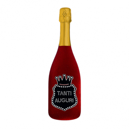 Prosecco Extra Dry l. 0,75 - Bottiglia in Velluto Rosso con Corona in Velluto Nero e Strass in Cristallo