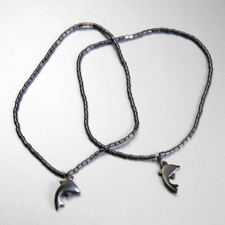 COLLANA IN EMATITE,CON CIONDOLO CON DELFINO mm.40