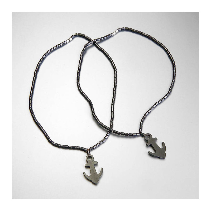 COLLANA IN EMATITE,CON CIONDOLO CON  ANCORA mm.40