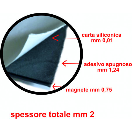 FOGLIO MAGNETE PLASTOFERRITE 35x50 cm CON BIADESIVO SPUGNOSO NERO SPESSORE  TOTALE 2 mm(conf.5fogli)