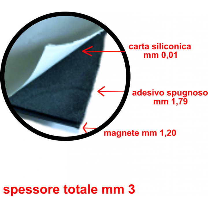FOGLIO MAGNETE PLASTOFERRITE 35x50 cm CON BIADESIVO SPUGNOSO NERO SPESSORE  TOTALE 3 mm
