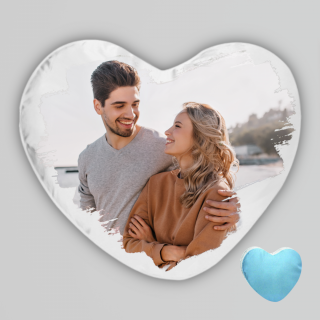 CUSCINO A CUORE IN MICROFIBRA  BIANCO, RETRO AZZURRO FINE-ART