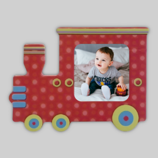 PORTAFOTO MAGNETICO CON CARTONCINO A FORMA DI TRENINO 9X7 CM