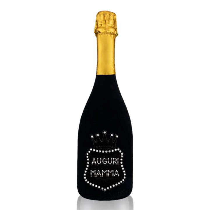 Prosecco Extra Dry l. 0,75 - Bottiglia in Velluto Nero con Corona in Velluto Nero e Strass in Cristallo