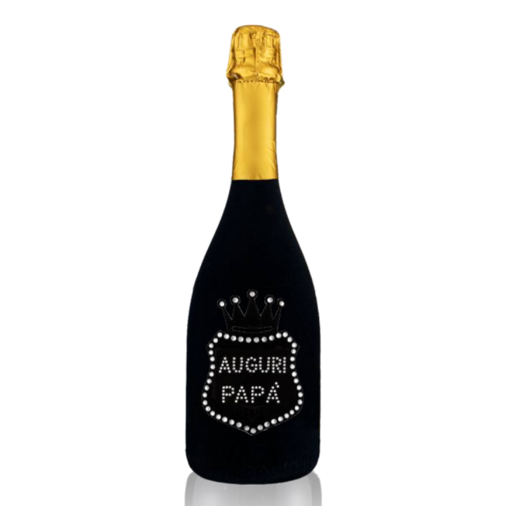 Prosecco Extra Dry l. 0,75 - Bottiglia in Velluto Nero con Corona in Velluto Nero e Strass in Cristallo