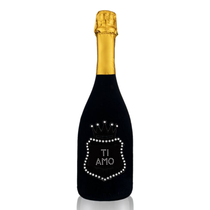 Prosecco Extra Dry l. 0,75 - Bottiglia in Velluto Nero con Corona in Velluto Nero e Strass in Cristallo