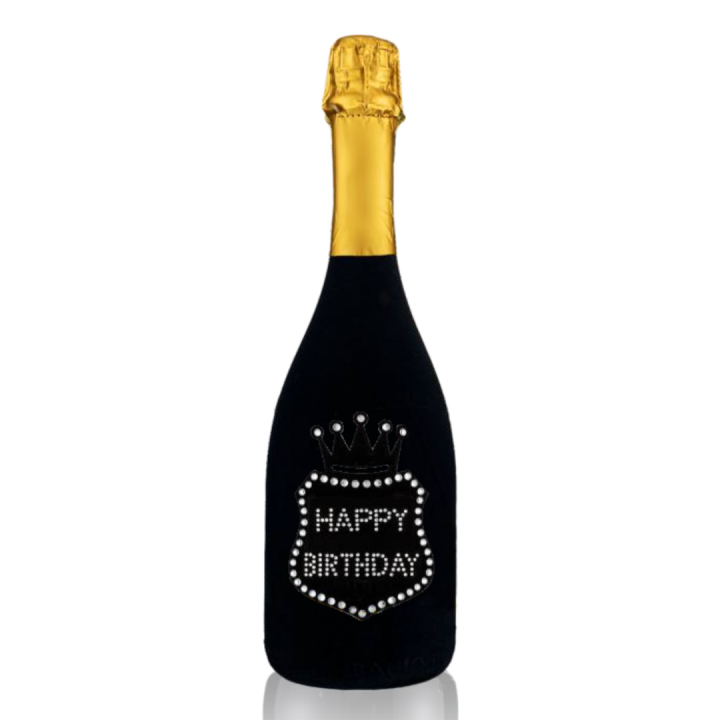 Prosecco Extra Dry l. 0,75 - Bottiglia in Velluto Nero con Corona in Velluto Nero e Strass in Cristallo