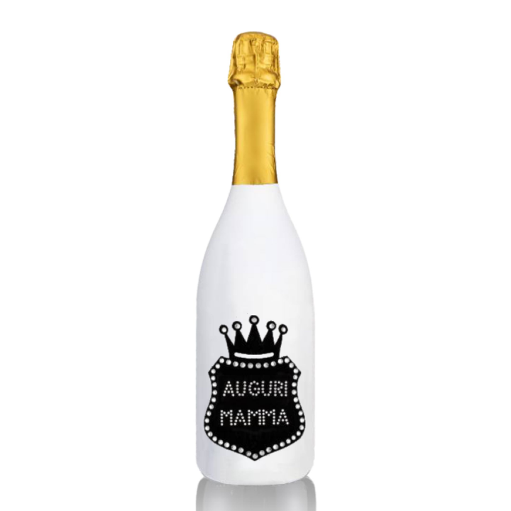 Prosecco Extra Dry l. 0,75 - Bottiglia in Velluto Bianco con Corona in Velluto Nero e Strass in Cristallo