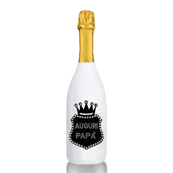 Prosecco Extra Dry l. 0,75 - Bottiglia in Velluto Bianco con Corona in Velluto Nero e Strass in Cristallo