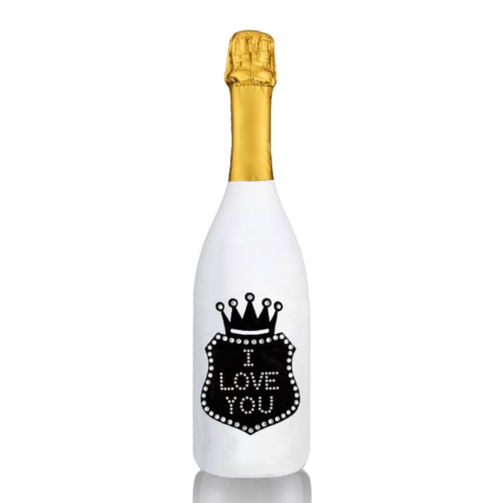 Prosecco Extra Dry l. 0,75 - Bottiglia in Velluto Bianco con Corona in Velluto Nero e Strass in Cristallo