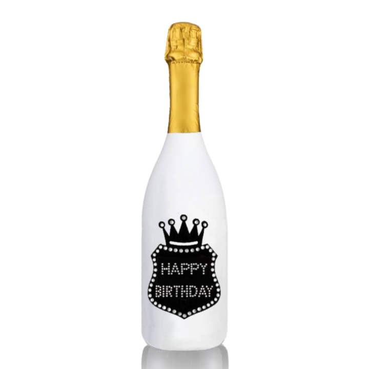 Prosecco Extra Dry l. 0,75 - Bottiglia in Velluto Bianco con Corona in Velluto Nero e Strass in Cristallo