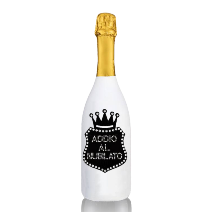 Prosecco Extra Dry l. 0,75 - Bottiglia in Velluto Bianco con Corona in Velluto Nero e Strass in Cristallo