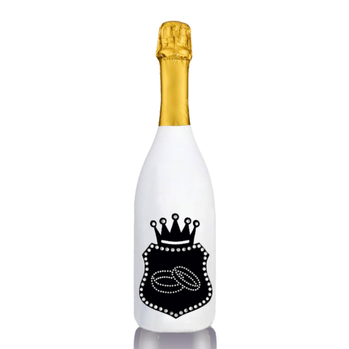 Prosecco Extra Dry l. 0,75 - Bottiglia in Velluto Bianco con Corona in Velluto Nero e Strass in Cristallo