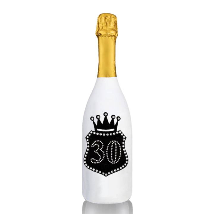 Prosecco Extra Dry l. 0,75 - Bottiglia in Velluto Bianco con Corona in Velluto Nero e Strass in Cristallo