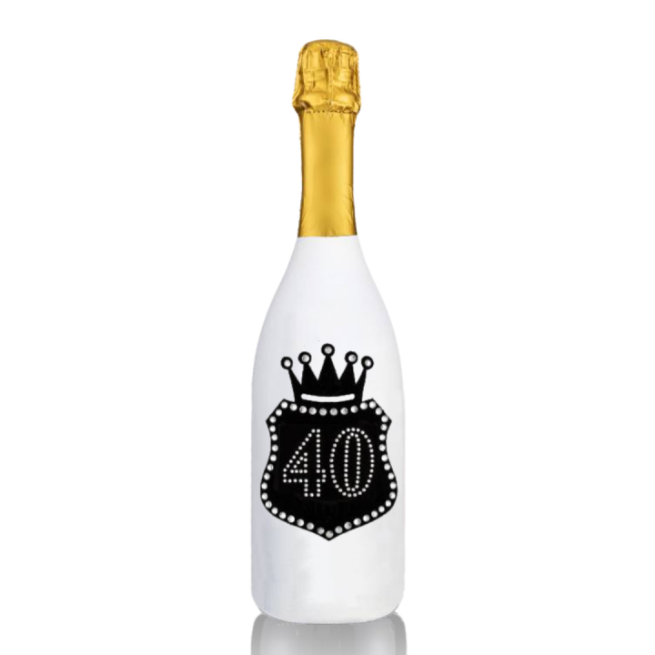 Prosecco Extra Dry l. 0,75 - Bottiglia in Velluto Bianco con Corona in Velluto Nero e Strass in Cristallo