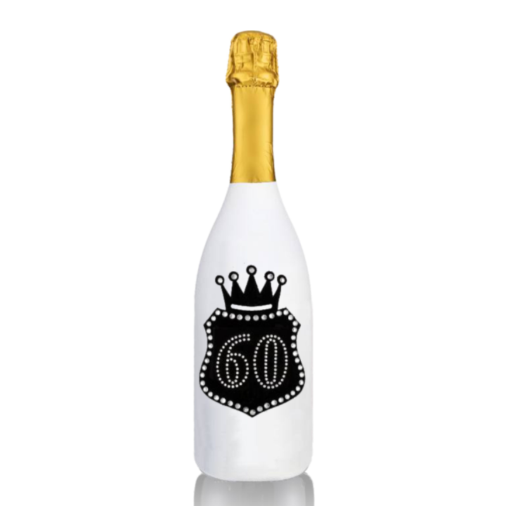 Prosecco Extra Dry l. 0,75 - Bottiglia in Velluto Bianco con Corona in Velluto Nero e Strass in Cristallo