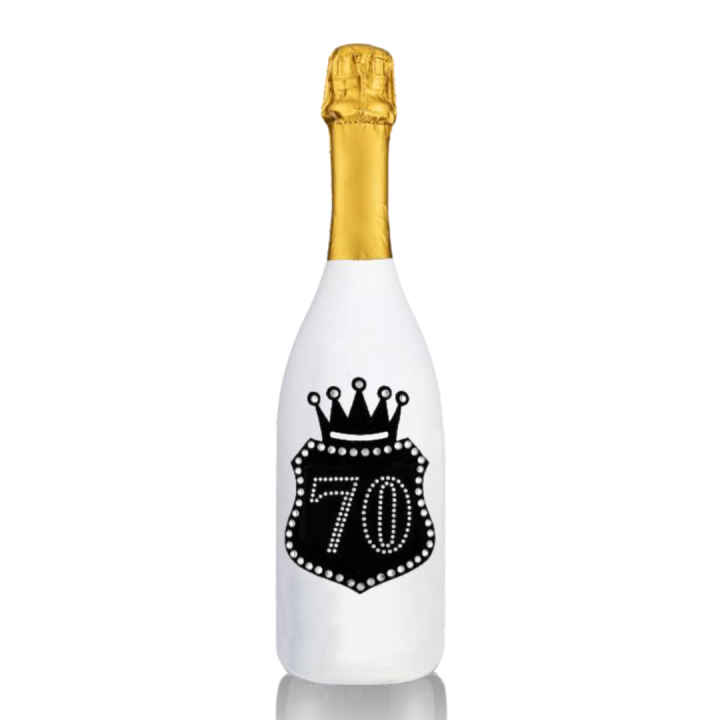 Prosecco Extra Dry l. 0,75 - Bottiglia in Velluto Bianco con Corona in Velluto Nero e Strass in Cristallo
