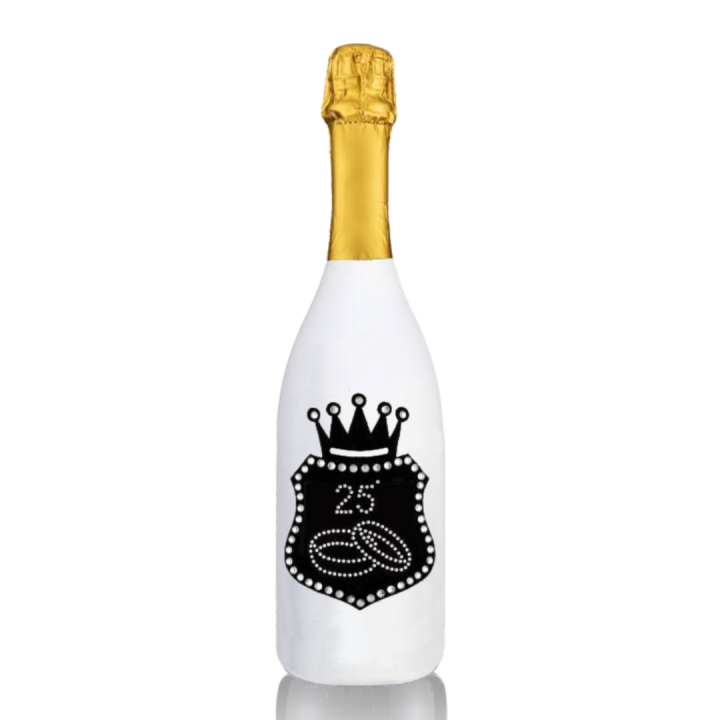 Prosecco Extra Dry l. 0,75 - Bottiglia in Velluto Bianco con Corona in Velluto Nero e Strass in Cristallo