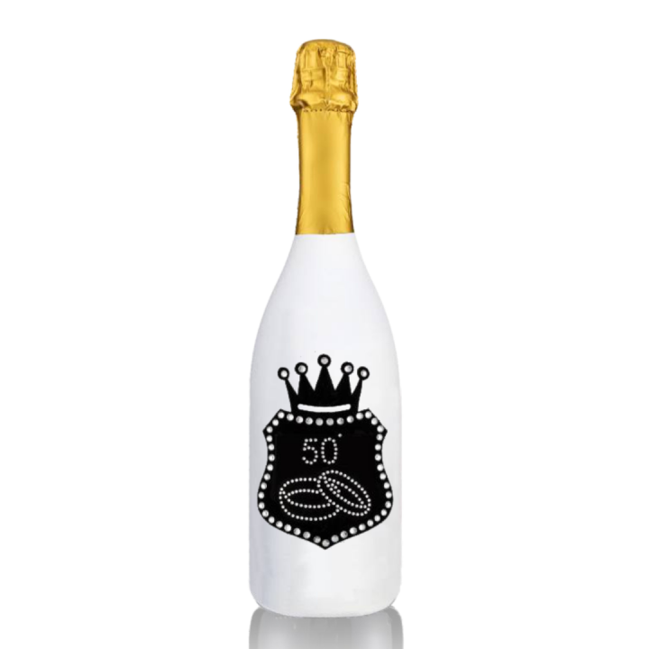 Prosecco Extra Dry l. 0,75 - Bottiglia in Velluto Bianco con Corona in Velluto Nero e Strass in Cristallo