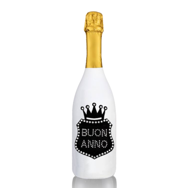 Prosecco Extra Dry l. 0,75 - Bottiglia in Velluto Bianco con Corona in Velluto Nero e Strass in Cristallo