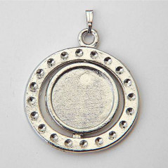 PORTAMEDAGLIA GIREVOLE NICKEL CON PORTA IMMAGINE PERSONALIZZABILE ENTRAMBI I LATI  33x39mm