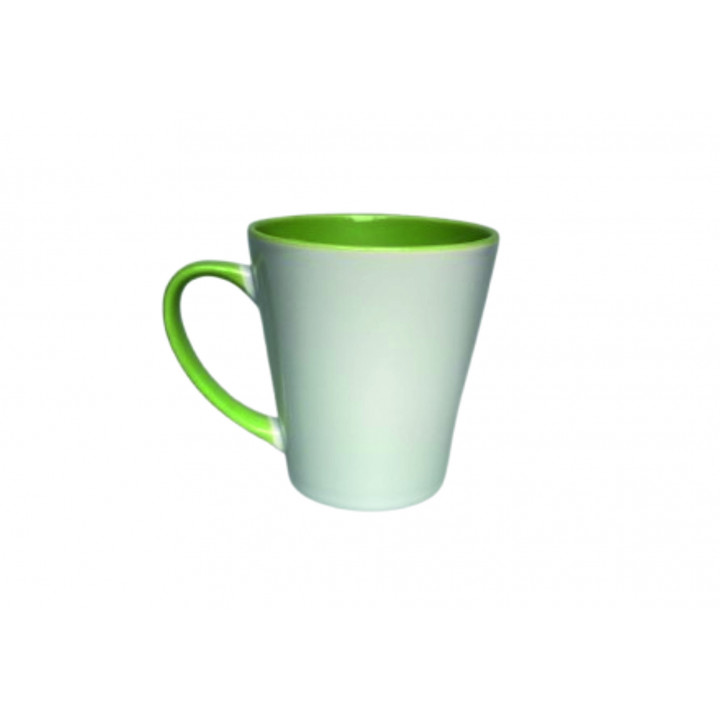 Tazza conica bianca con interno e manico colorato per sublimazione